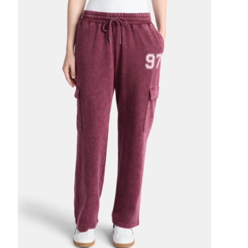 No Boundaries Mineral Wash Maroon Cargo SweatPants Women's Size L (12-14) "97"
